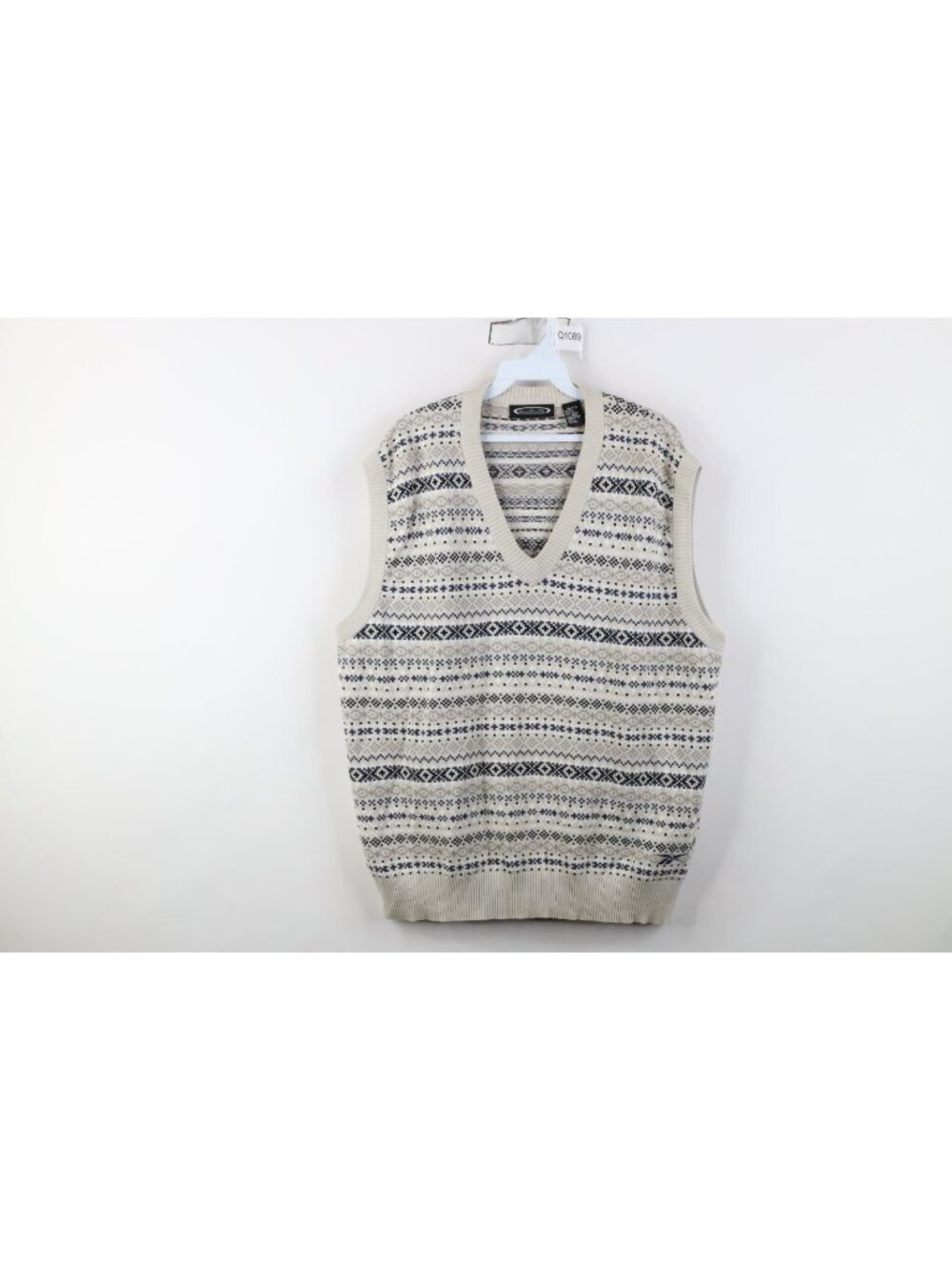 Vintage 90s Y2K Reebok Golf Mens XL Cotton Knit Fair Isle V-Neck Sweater Vest